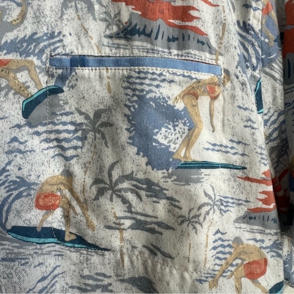 Tommy Bahama Shirt White Surfer Print Beach Button Up Short Sleeve Mens Medium - Picture 7 of 12